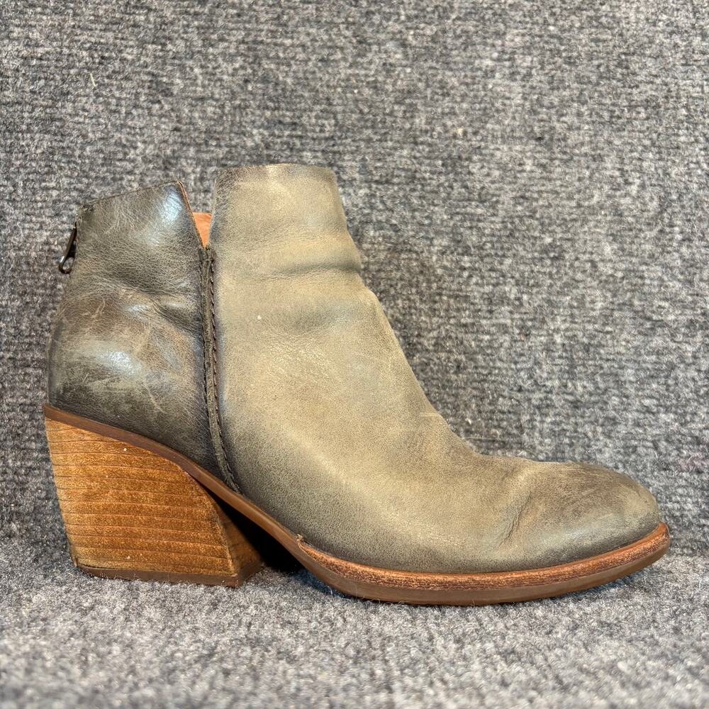 Kork-Ease Women Gray Leather Side Zip Block Heel Ankle Boots Booties Womens 6.5
